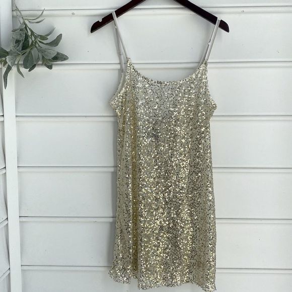 Free People Intimately gold sequin slip dress size L - Picture 4 of 11